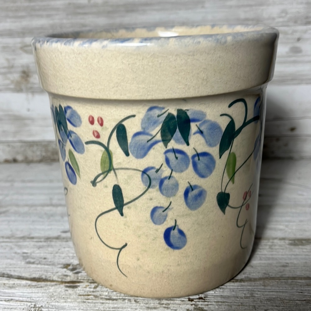SALMON FALLS Salt Glazed Stoneware Pottery Bowl Hand Painted Raised Blueberry